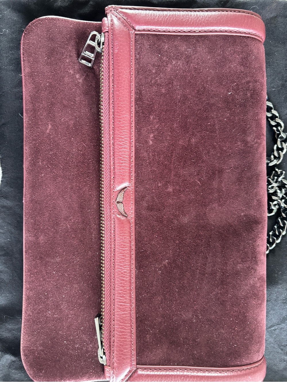 Zadig & Voltaire Burgundy Suede Shoulder Bag with Silver Chain - Picture 2 of 8